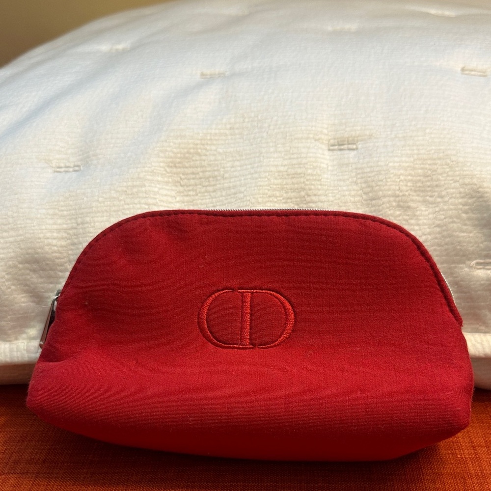 Dior Red Cosmetic Pouch with Embossed 'CD' Logo